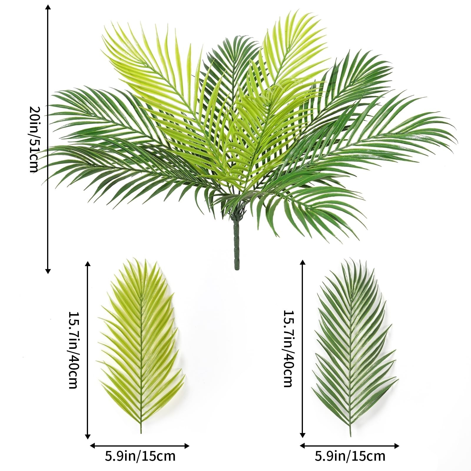 2 PCS Artificial Tropical Palm Leaves Plastic Shrubs Fern Leaves Fake Palm Plant