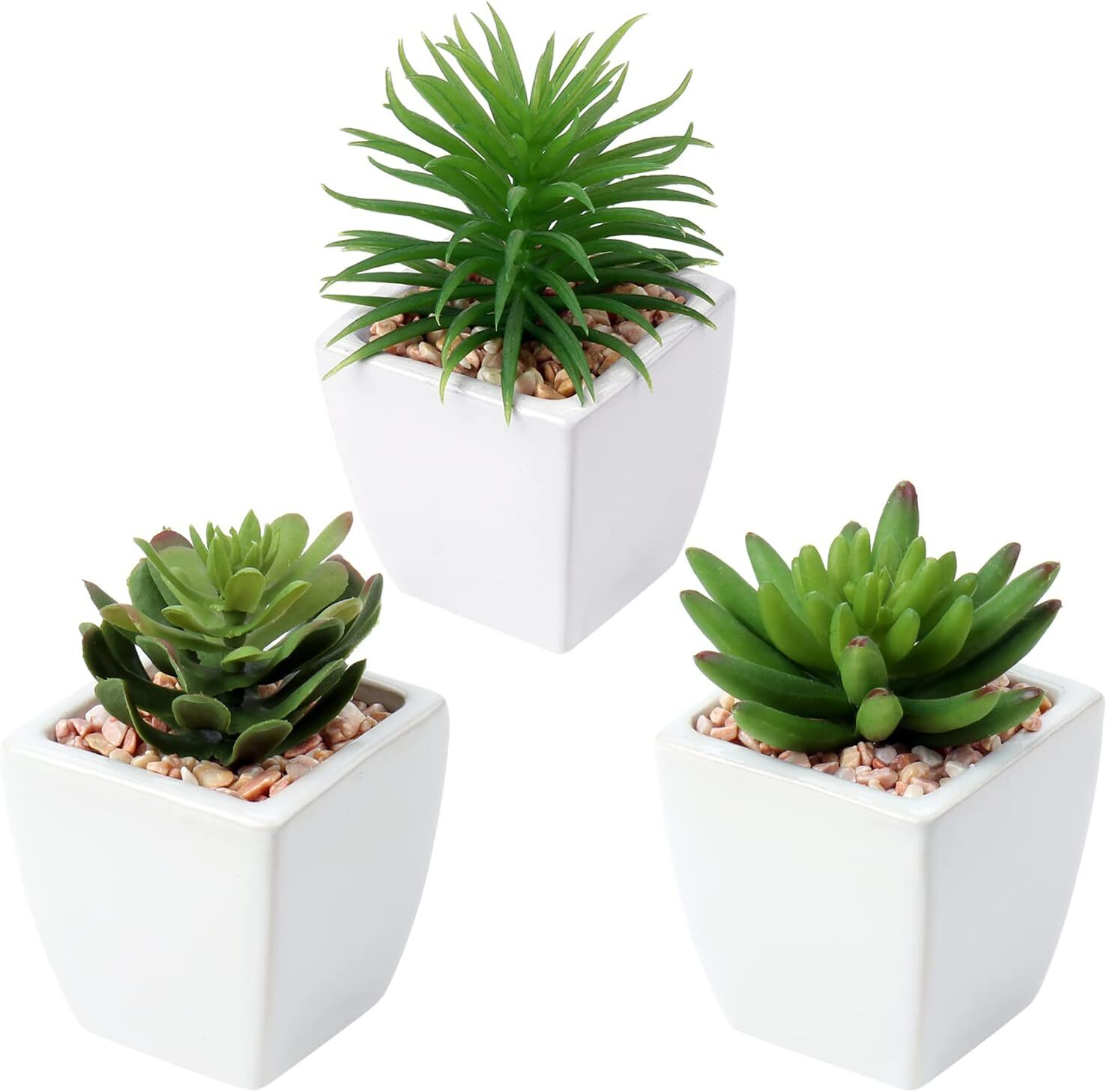 Set of 3 Succulents Plants Artificial in Ceramic Pots Small Fake Succulents P…