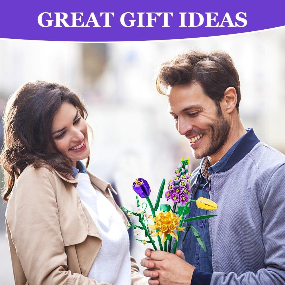 Mini Bricks Flower Bouquet Building Sets, Artificial Flowers, DIY Unique Decorat