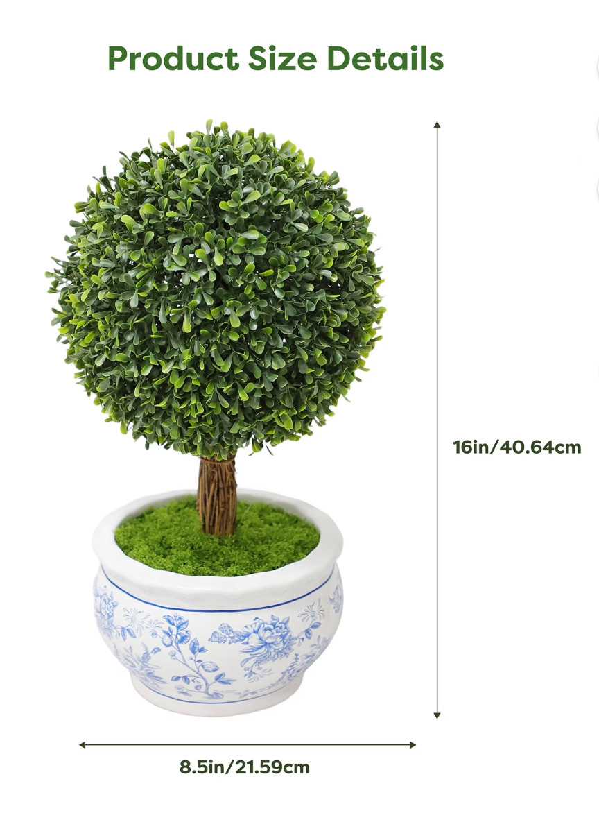 My Texas House Boxwood Artificial 16″ Topiary in Floral Pot