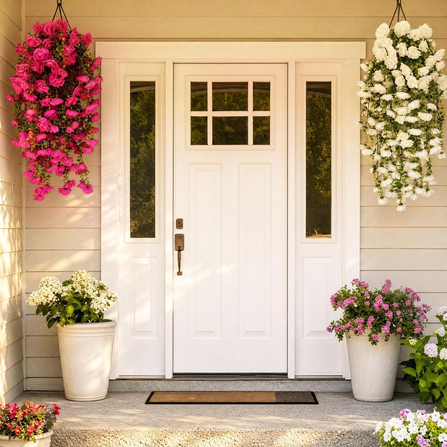 6 PCS UV Resistant Artificial Geraniums – Faux Silk Hanging Flowers for Outdoors