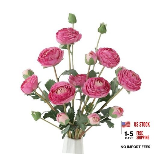 6Pcs Realistic Silk Ranunculus Artificial Flowers Long Stems, 23.6″ Tall Purple
