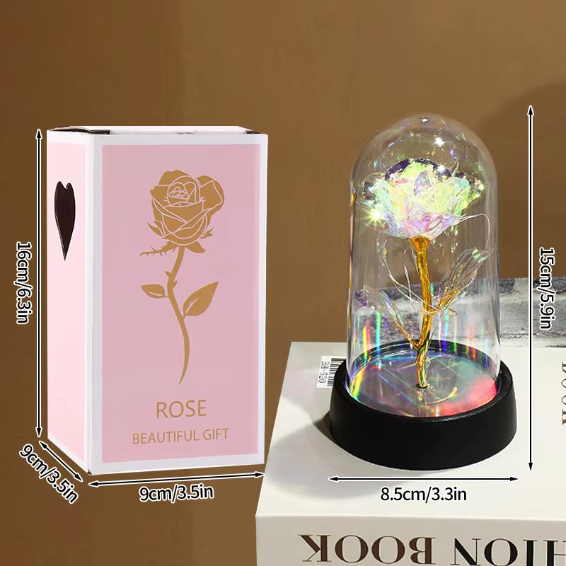 Eternal Rose Flowers Artificial Foil Flower in Glass Glow Immortal Flower LED Ro