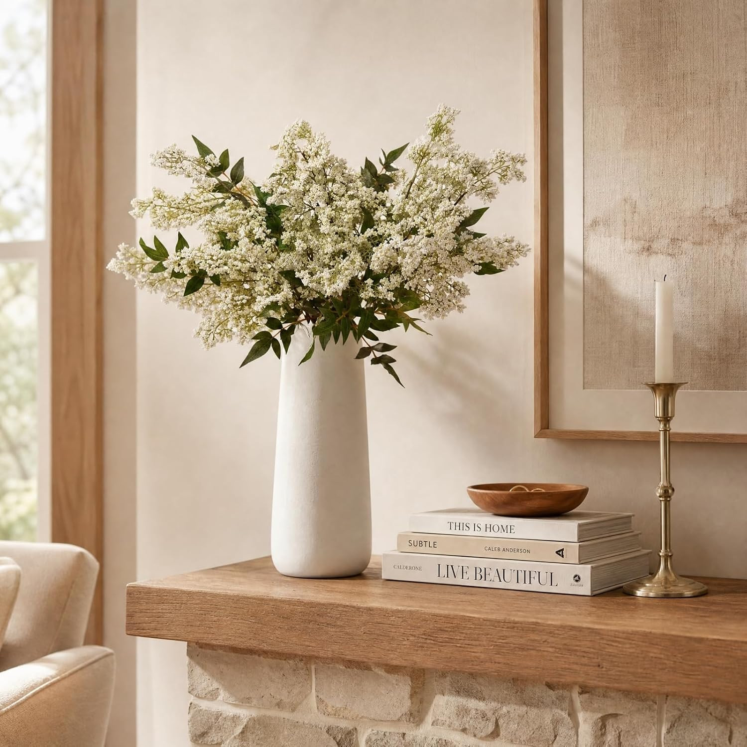 Realistic White Berry Stems for Tall Vases – 3 PCS Faux Floral Decor