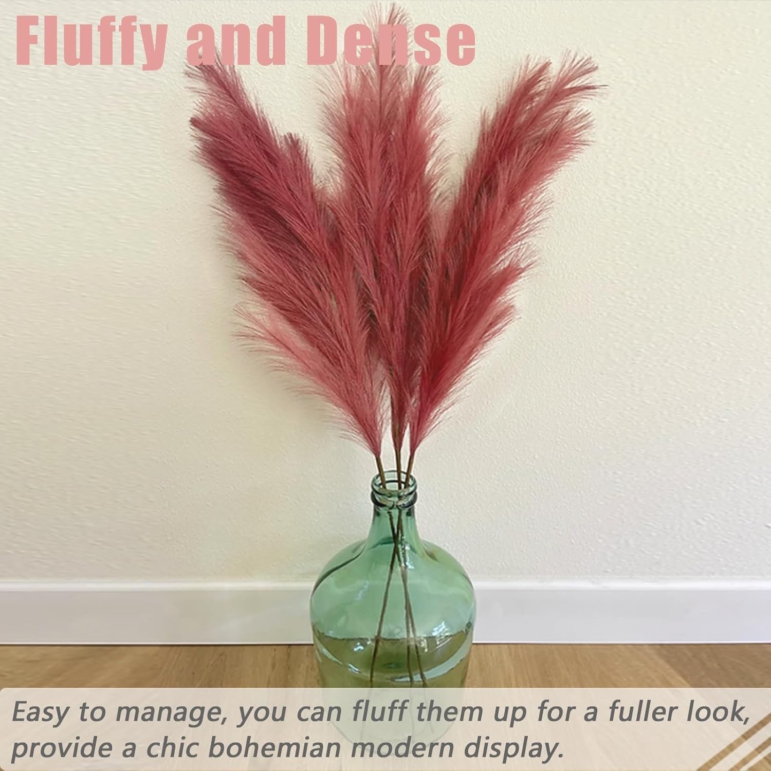 38″ 10 Stems Faux Pampas Grass Tall – Red Tall Pampas Grass Decor Pompas Flor…