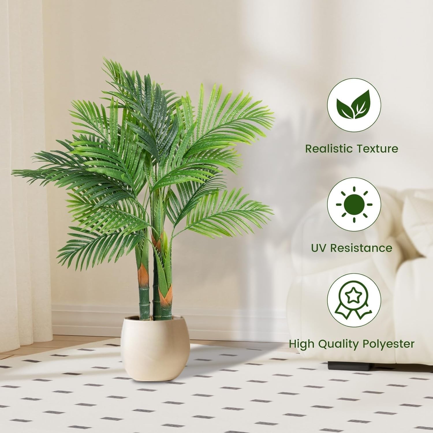 4FT ARTIFICIAL GOLDEN CANE PALM TREE 2PACK 15LEAVES FAUX TRIPLE TROPICAL PALM PL