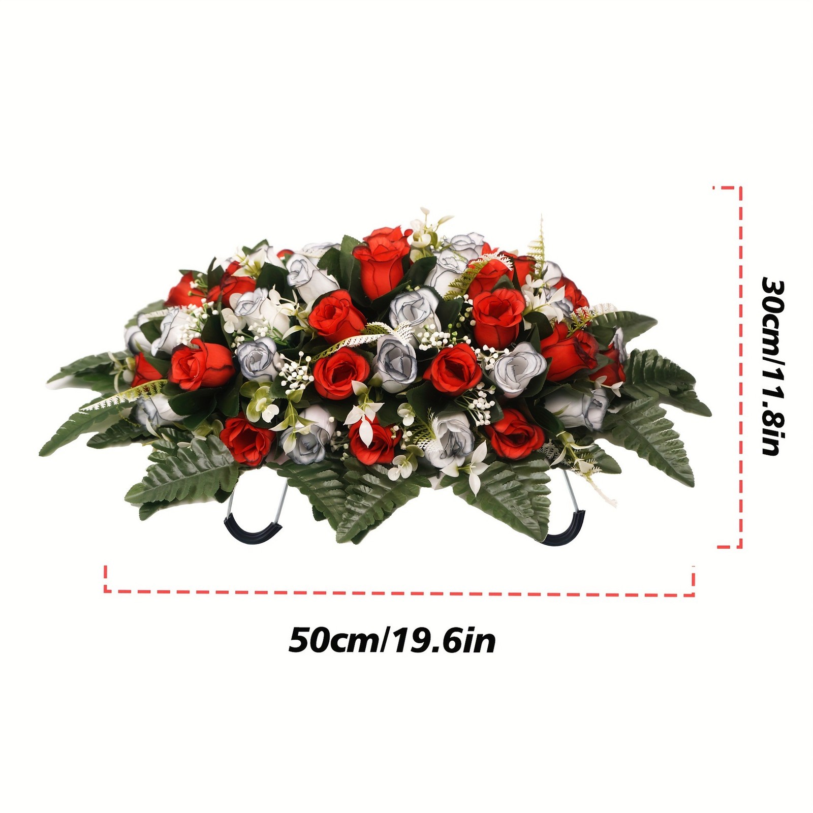 Flat Grave Marker Saddle Flower with Sturdy Metal Hooks and Silk Roses