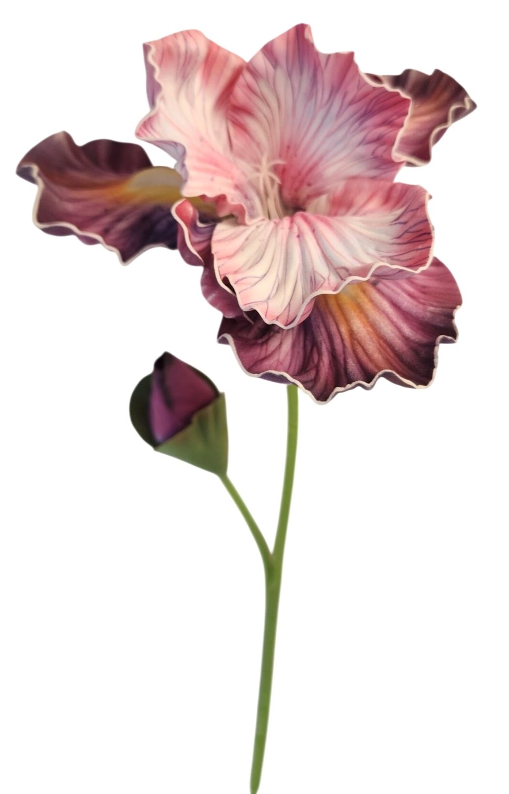 Blush Pink and Plum Purple Real Touch Iris Stems Set of 2 21 Inch Faux Flowers f