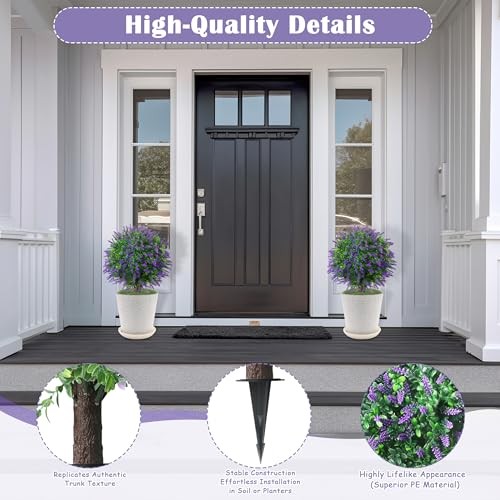 5.5″ Set of Artificial Lavender Topiary Ball Trees, Faux Lavender 2 Purple
