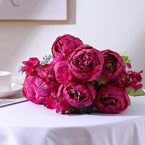 Springs Flowers Artificial Silk Peony Bouquets 20.87*3.5 Spring Hot Pink