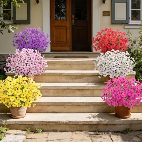 24 Bundles Artificial Flowers for Outdoors UV Resistant Silk Fake Faux Flowers