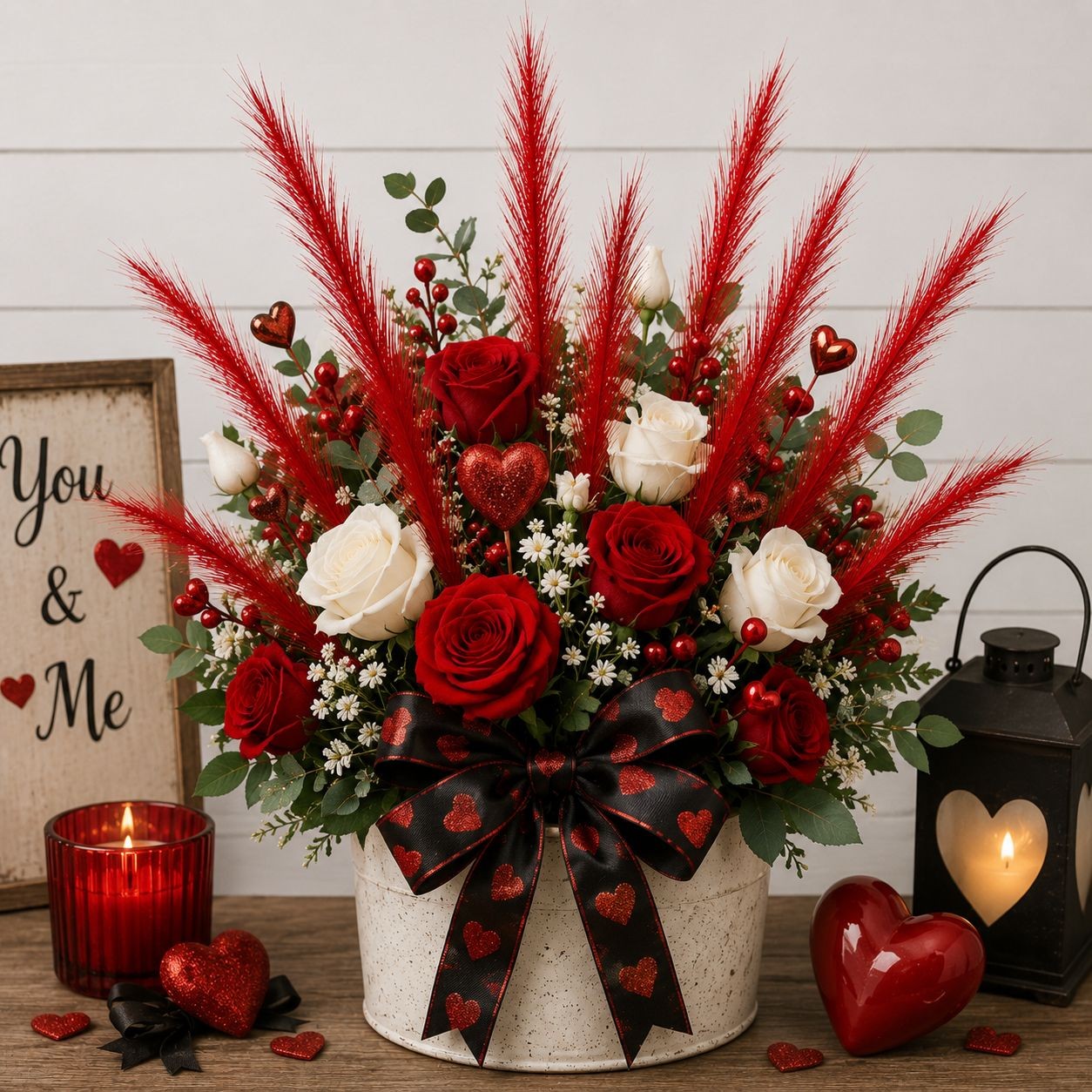 Red Pampas Grass Decor Set of 3 Faux Pampas Stems Red Floral Stems Patriotic Dec