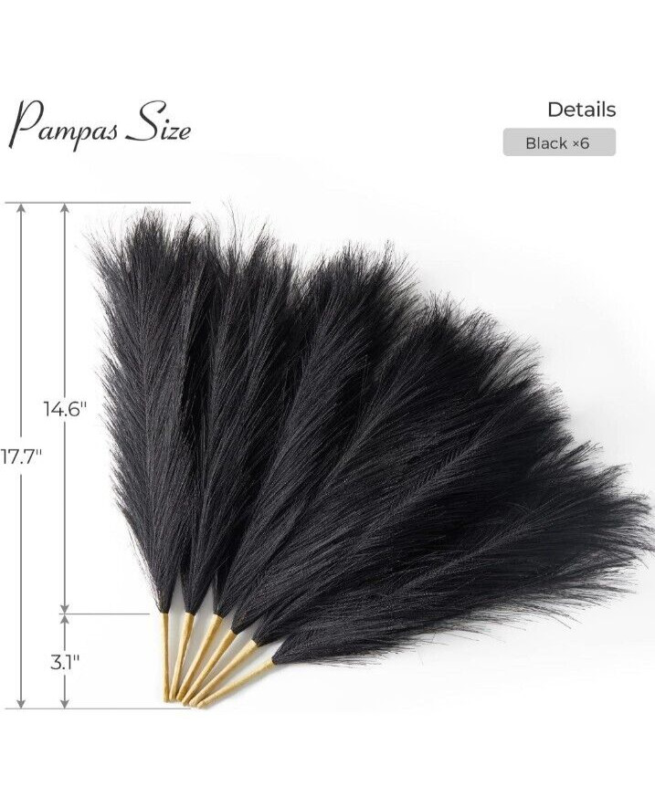 Serwalin Black Pampas Grass Black 17 In 6pcs Faux Pampas Grass Short Artificial