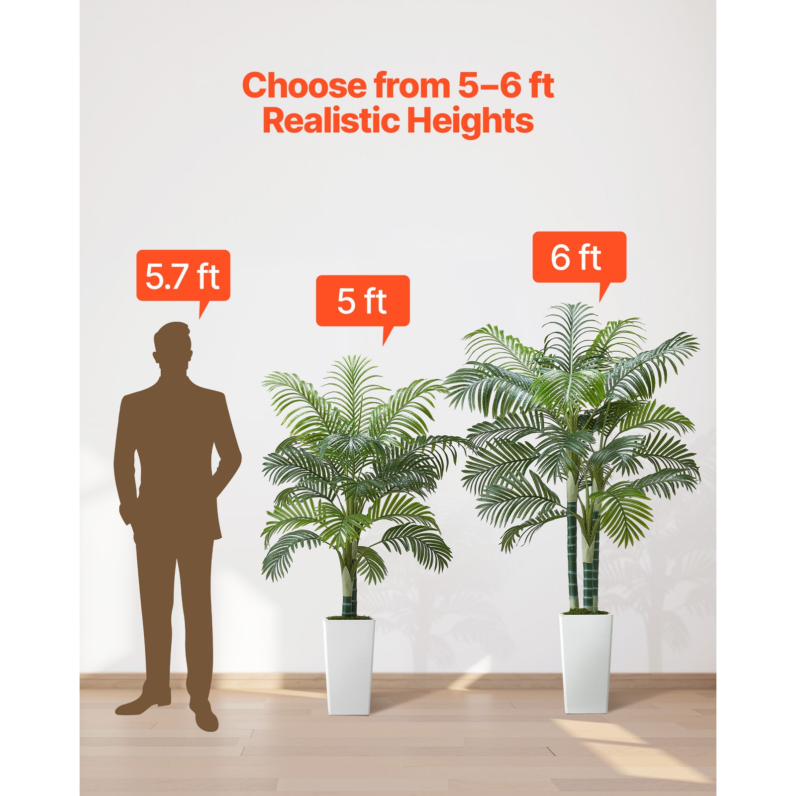 Uimoso 6ft Faux Areca Palm Tree with White Pot for Indoor Spaces