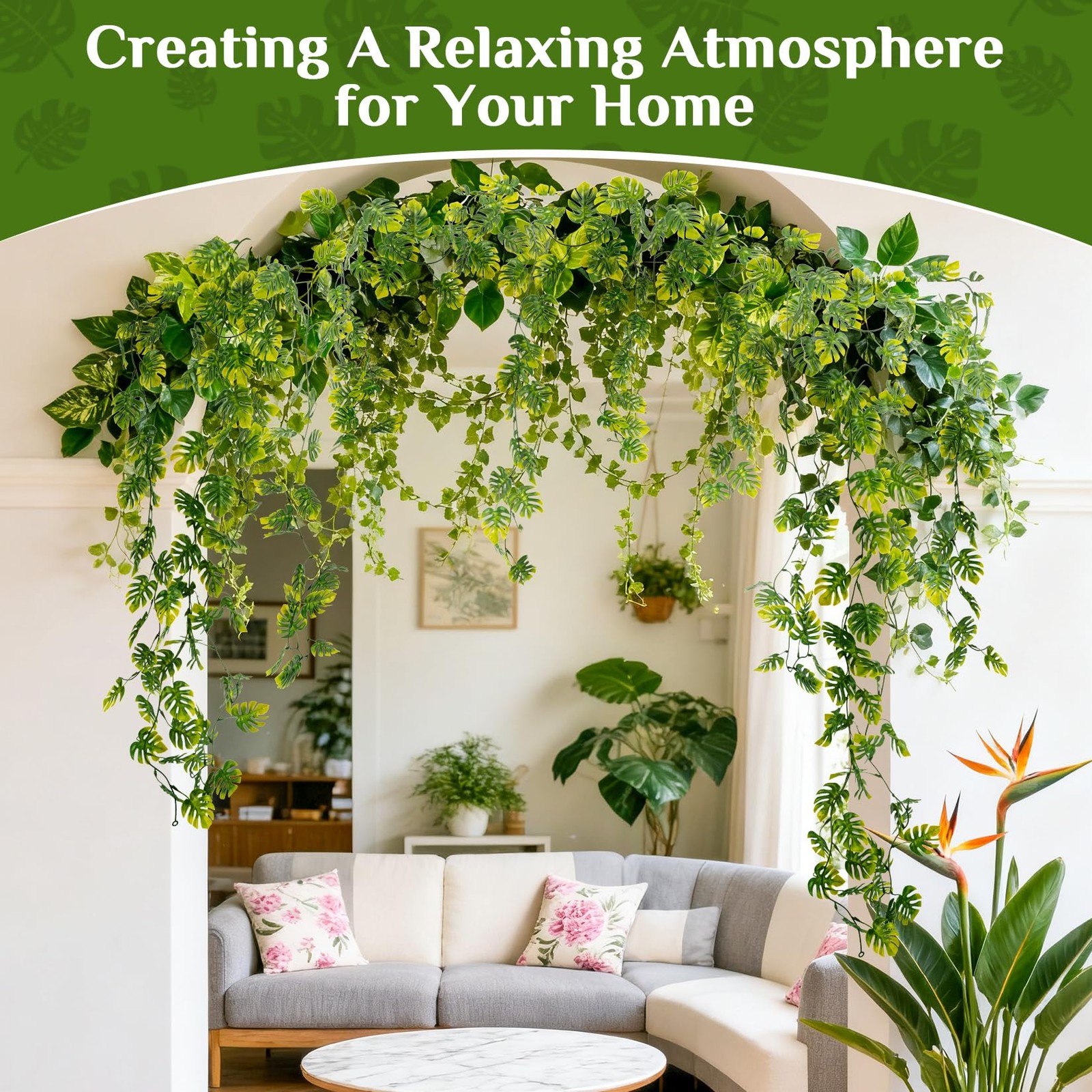 Faux Greenery Leaf Garland 5.9Ft Artificial Monstera Leaves Vines Party Decor
