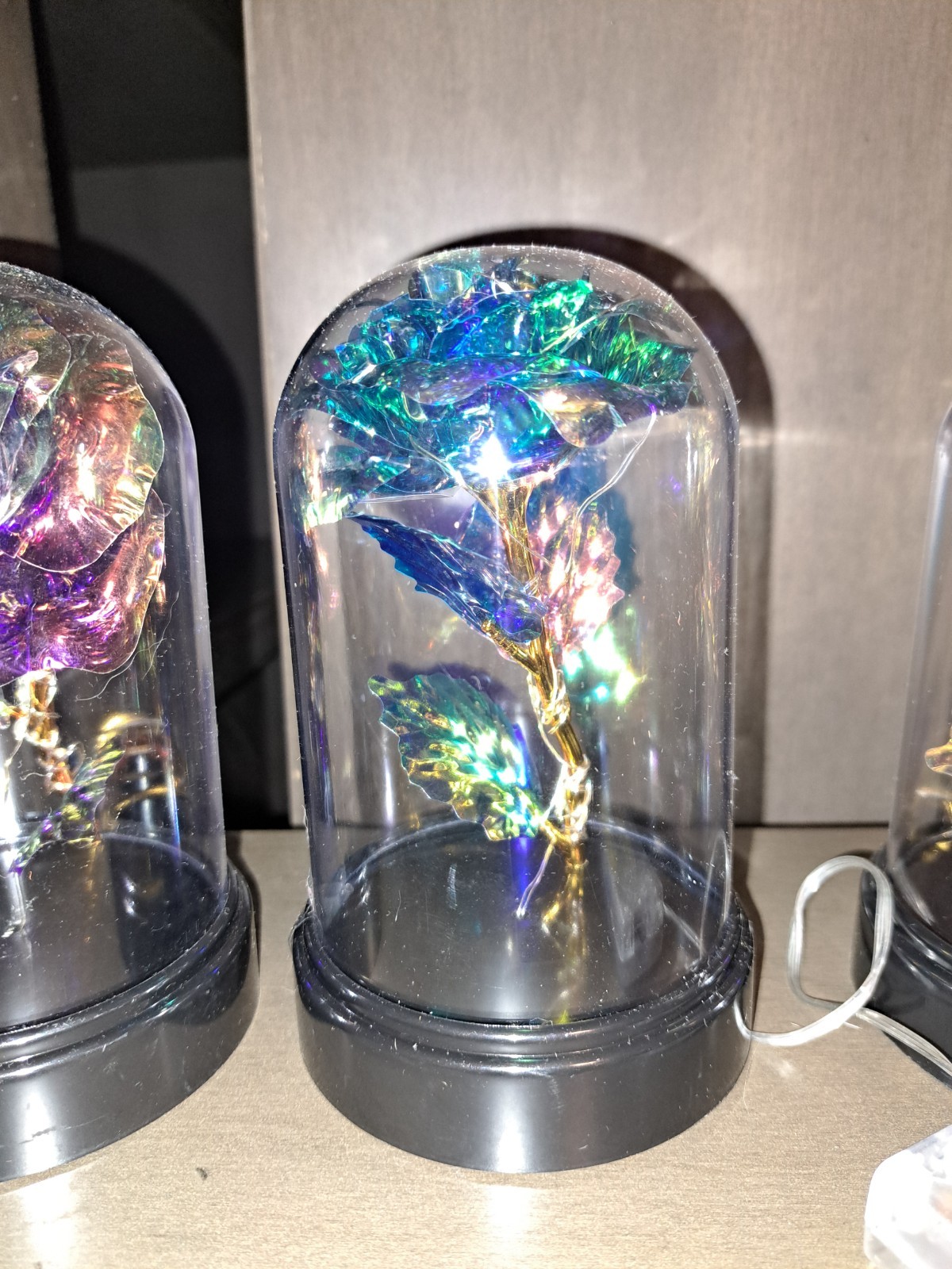 Light up fiber optic roses in Plastic Dome