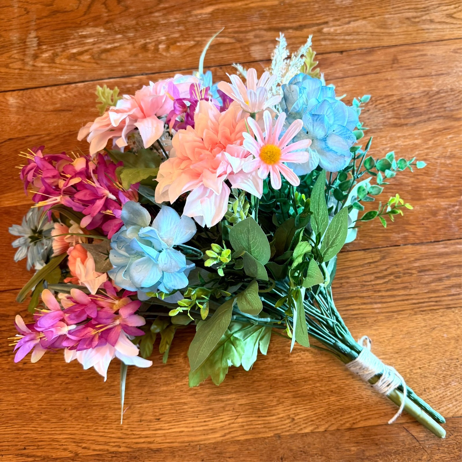 Large Silk Flower Arrangement from Upcycled Mixed Florals Hand Painted Details