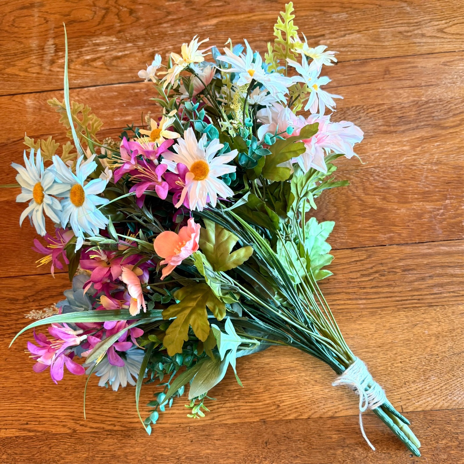 Large Silk Flower Arrangement from Upcycled Mixed Florals Hand Painted Details