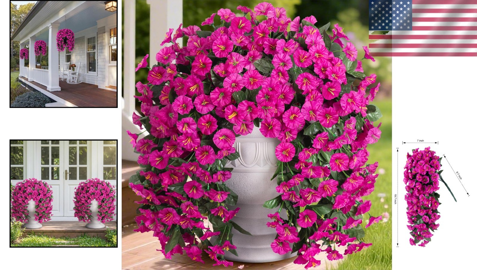 2PCS Stunning Faux Silk Fuchsia Morning Glory Hanging Vines for Indoor/Outdoor