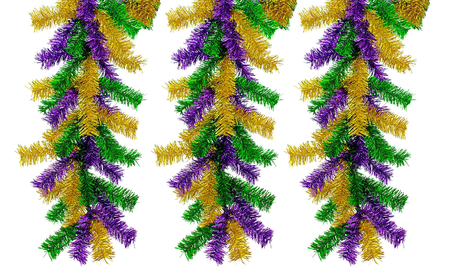 6FT Mardi Gras Garland Green, Purple, Gold Tinsel Christmas Garland 12in Wide