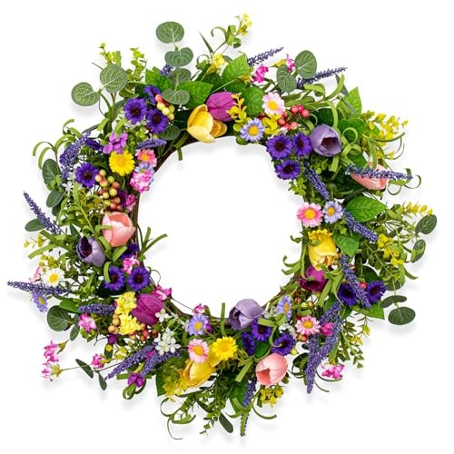 Artificial Spring Wreath 22 Inch Spring Wreaths for Front Door Tulip Wreath