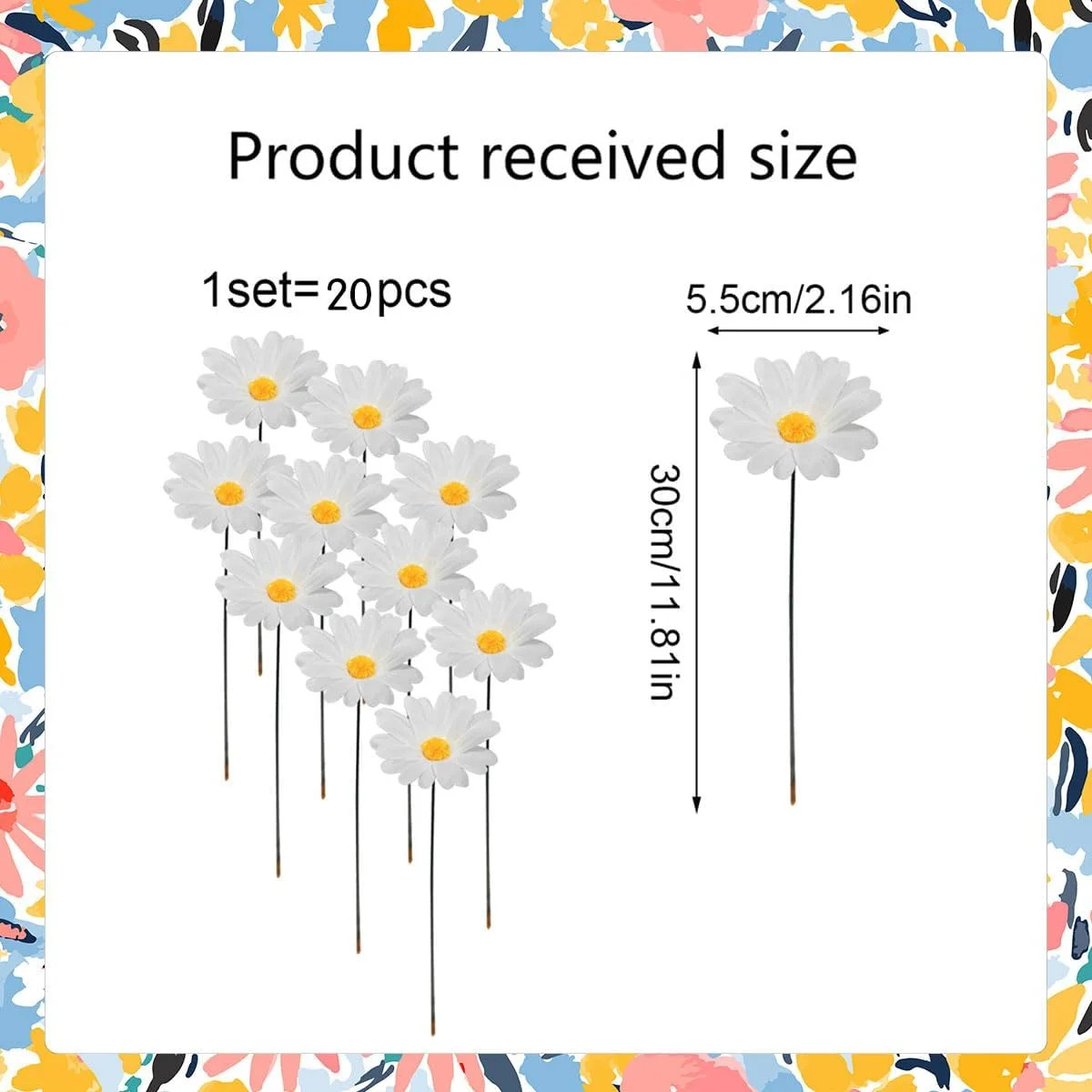 Demonwer 20 Pcs Daisy Garden Stakes Decor White Daisy Flower Garden Stakes Iron