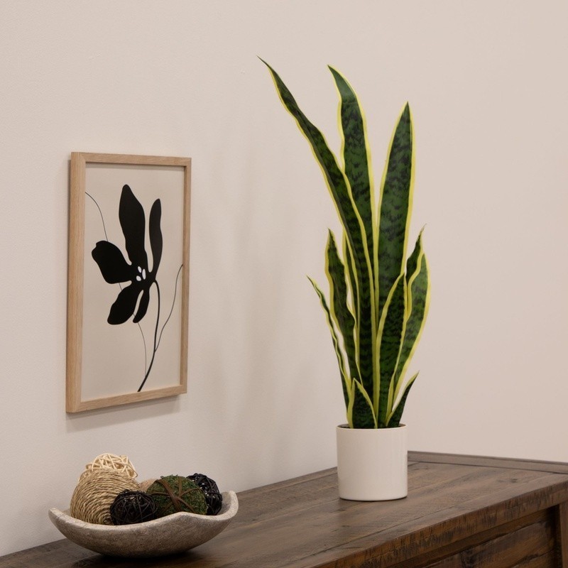 30in Artificial Snake Plant Vanilla Planter Indoor Decor No Maintenance New