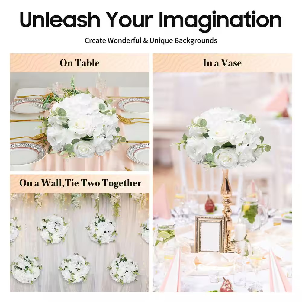 7.48 In. White Indoor Artificial Silk Hydrangeas Roses Wedding Party Birthday Ta