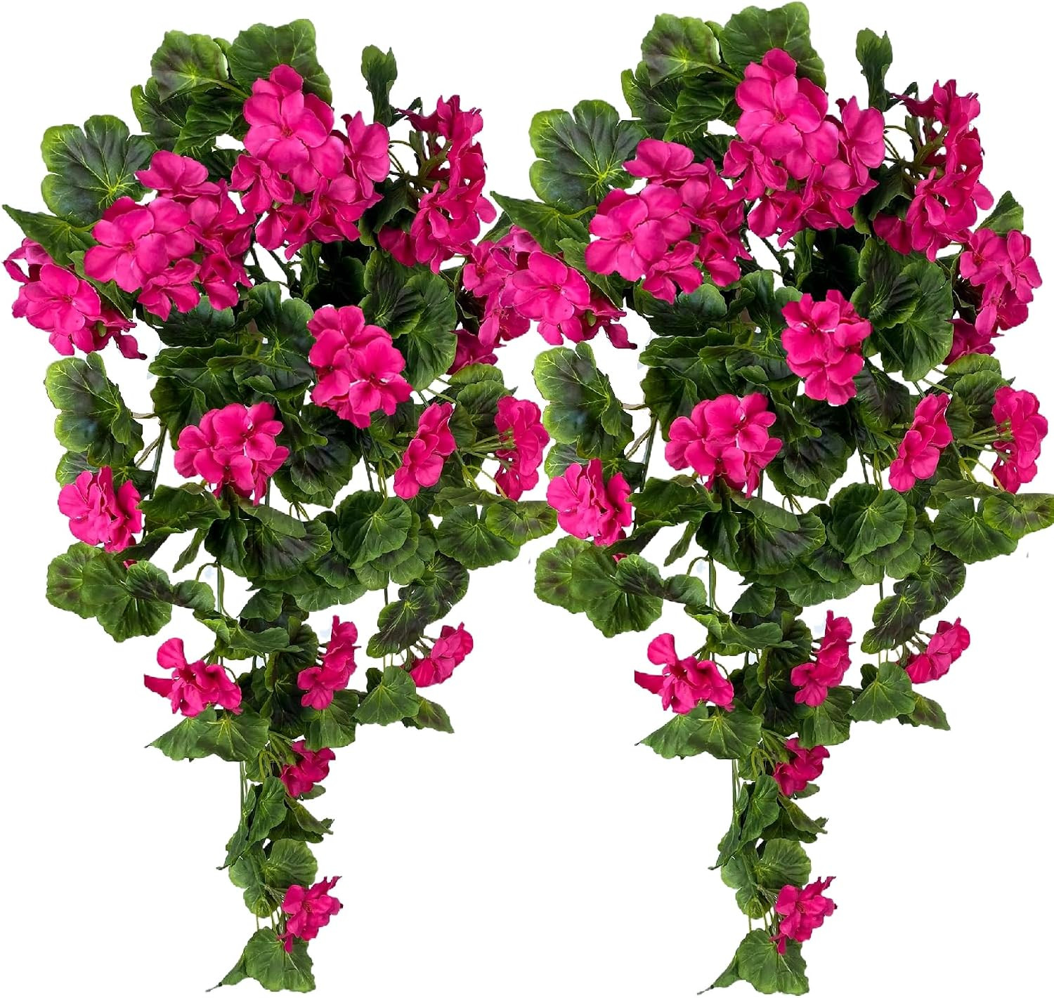 Fuchsia Artificial Geraniums Hanging Bundles – 2 Pack for Home & Garden Decor
