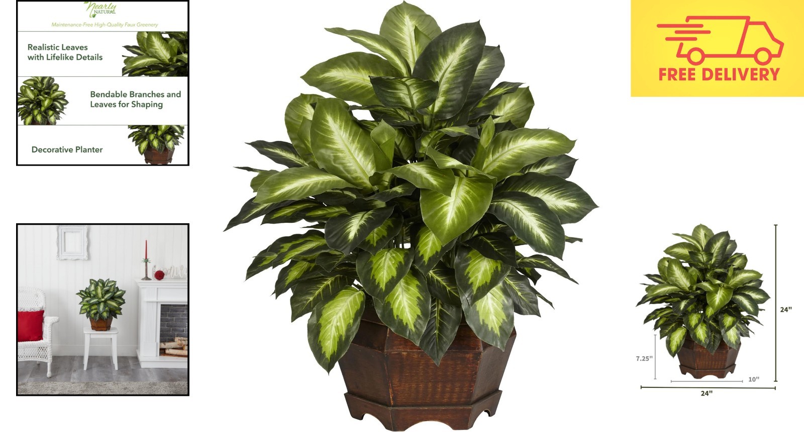 Stunning 24in Dieffenbachia Artificial Plant with Hexagon Planter for Home Decor
