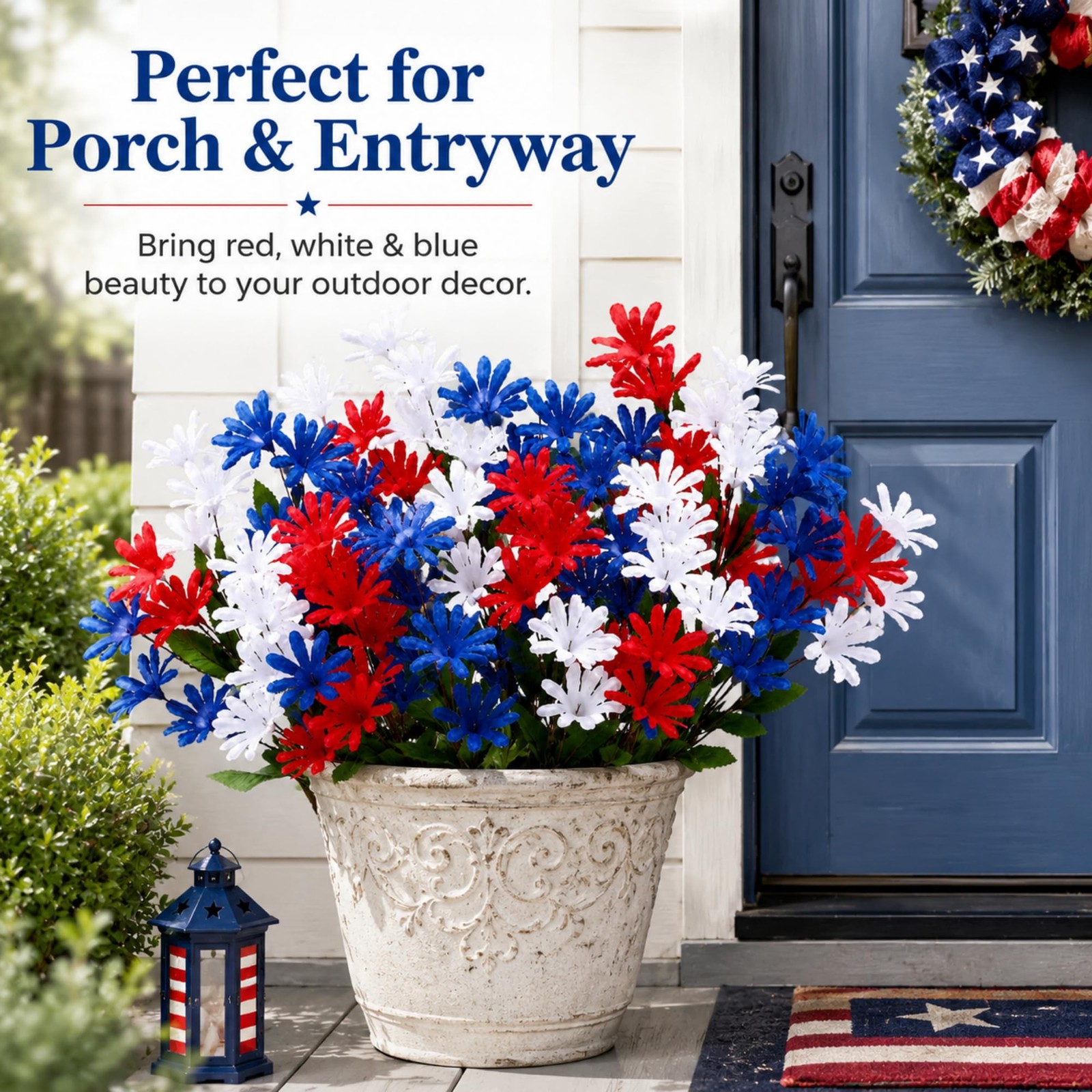 8 Pcs Red White and Blue Artificial Flower Outdoor Patriotic Flowers 4 of Jul…