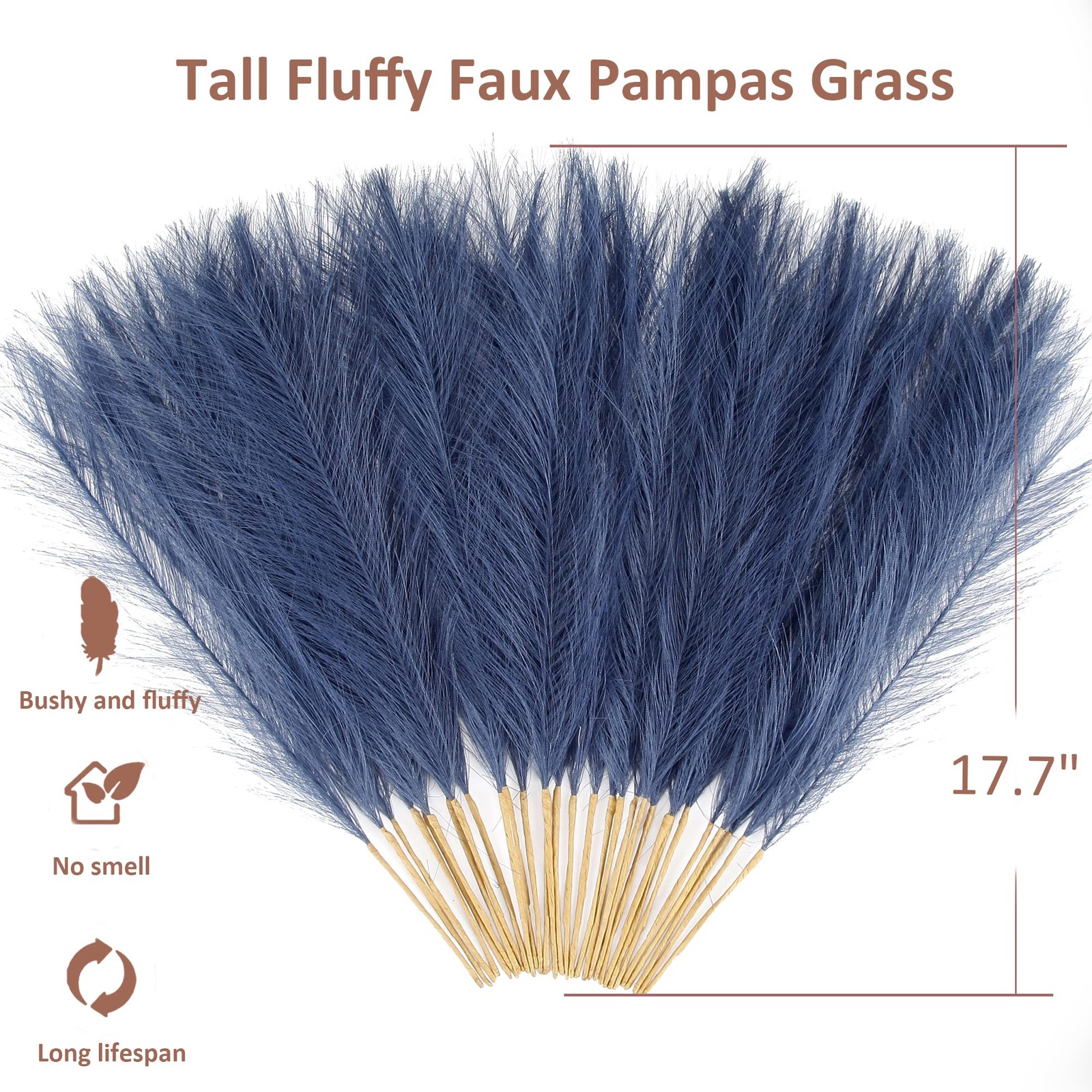 Navy Blue Pampas Grass Small, 30 Pcs 17″ Faux Pampas Grass Short Decor, Pompa…