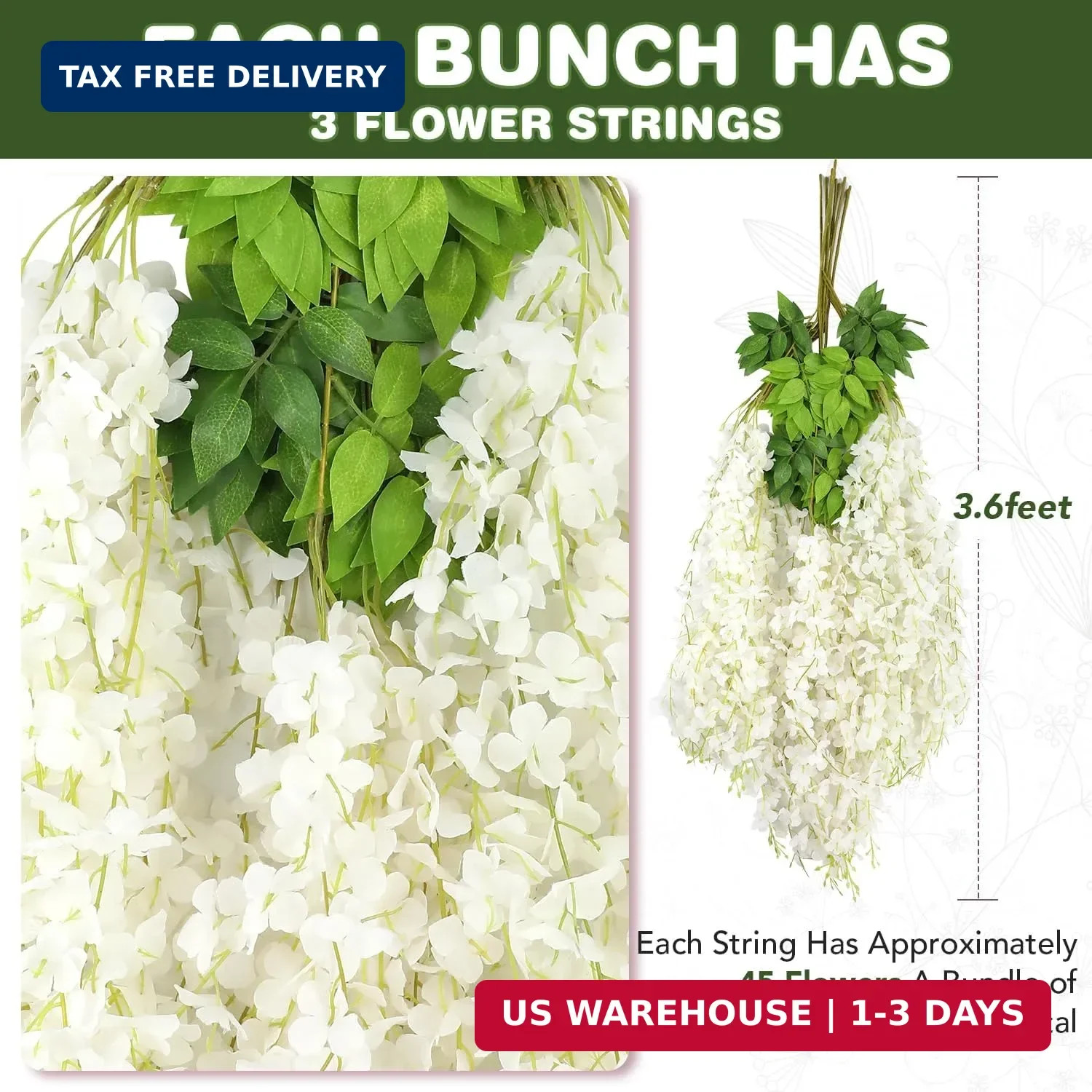 Alotiki Wisteria Hanging Flowers,Fake Hanging Flowers,Wisteria artificiales Garl