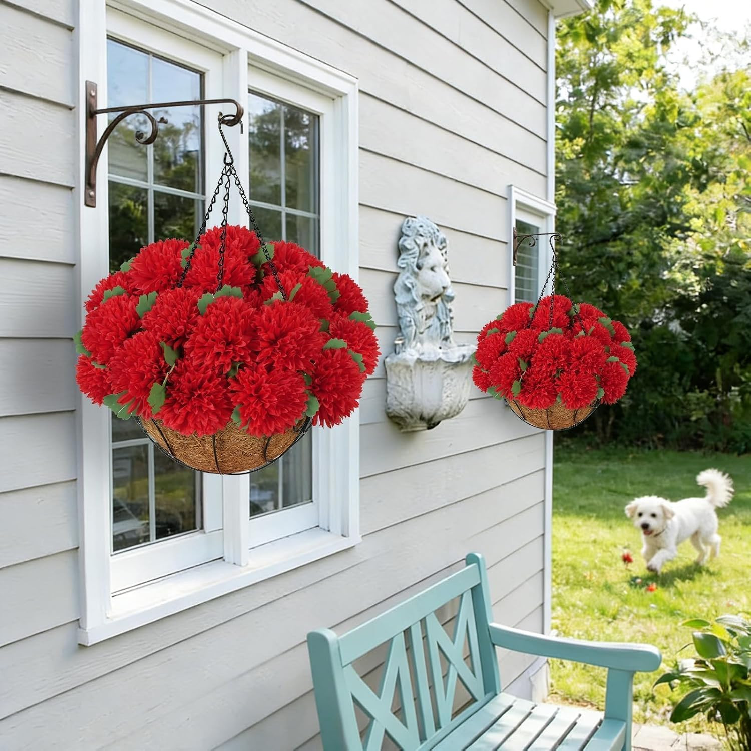 Artificial Red Begonia Flowers – 44 Bundles for Outdoor Hanging Baskets