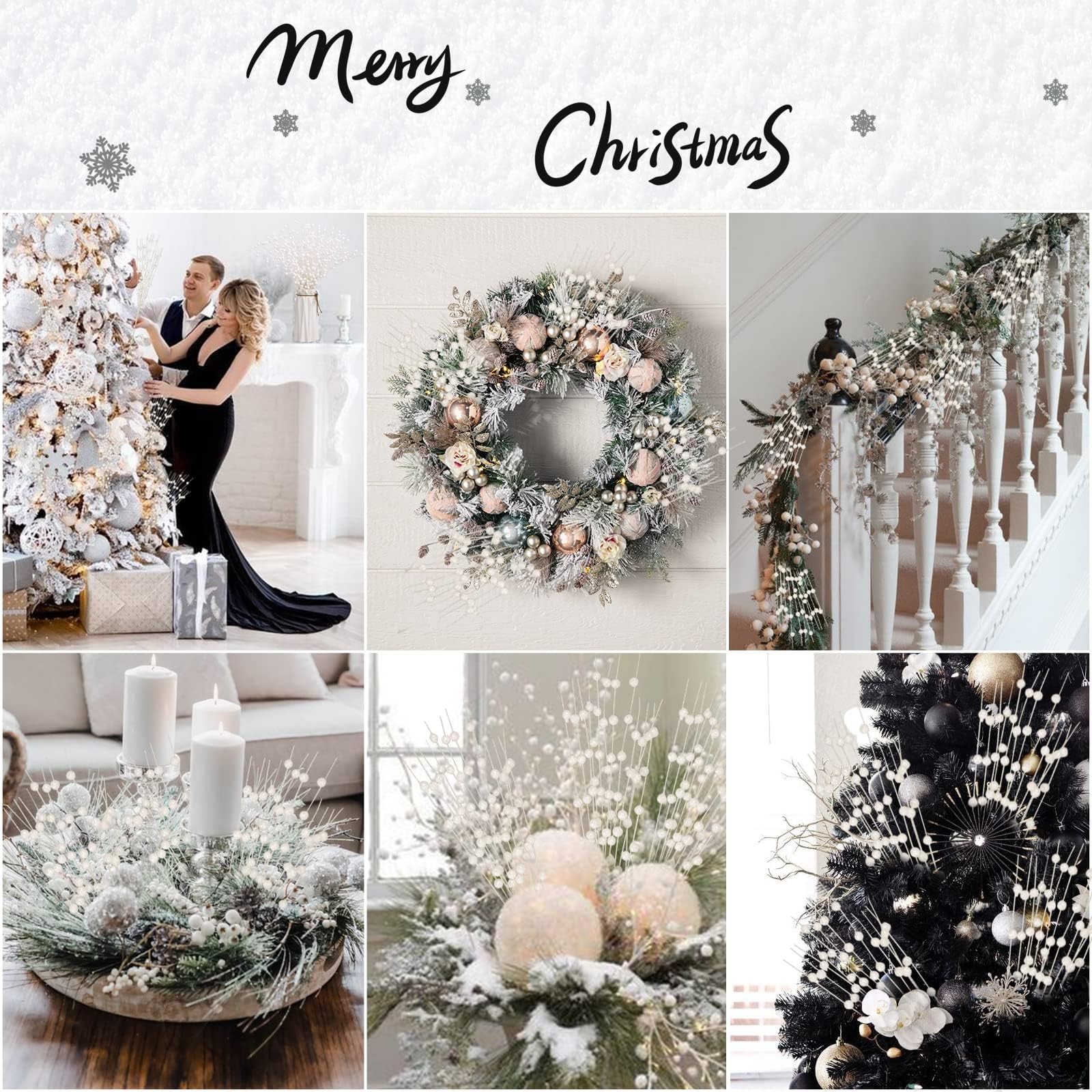12 PCS White Glitter Berry Picks for Christmas Decor and DIY Wreaths (15.8Ã¢â…