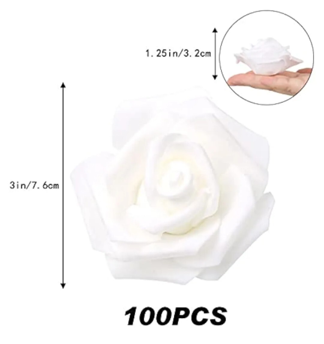 IPOPU 100 Pcs Artificial Rose Flower Heads Real Looking WhiteFoam Fake Roses B23