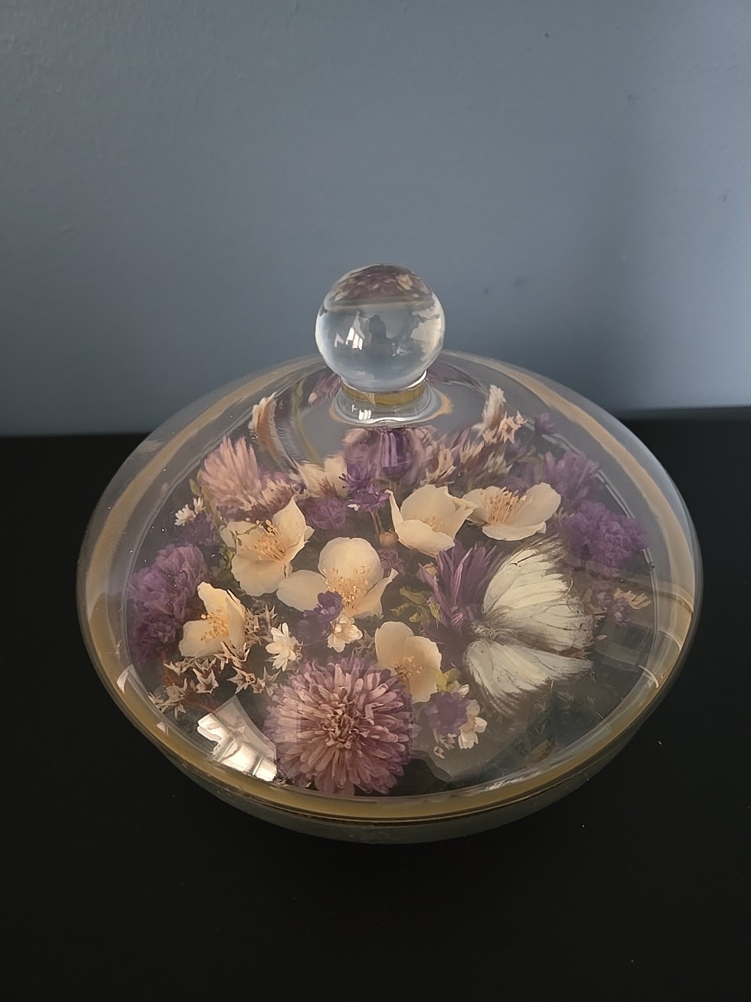 Vintge Apothecary Round Dome Dish Display w Lid Terrarium Floral Dried Flowers