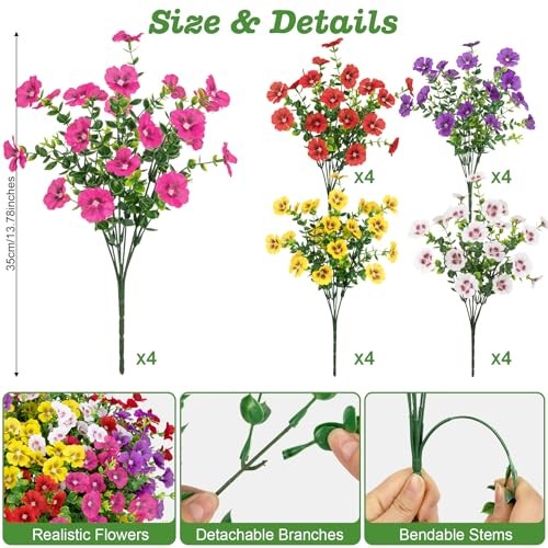 20 Bundles Artificial Flowers for Outdoors, Fake Silk Flowers with Mixed Color
