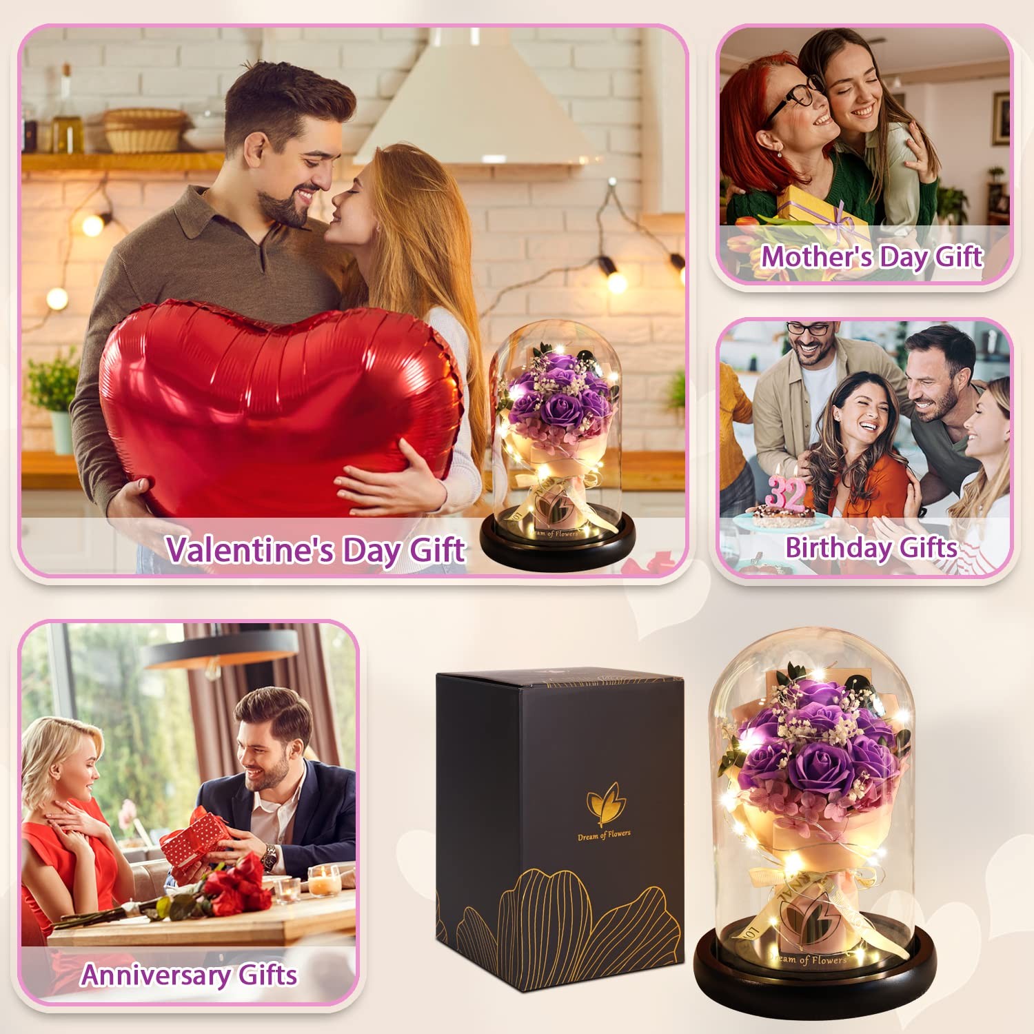 Purple Artificial Flower Gift For Mom Valentine’s Day Birthday Christmas Gifts