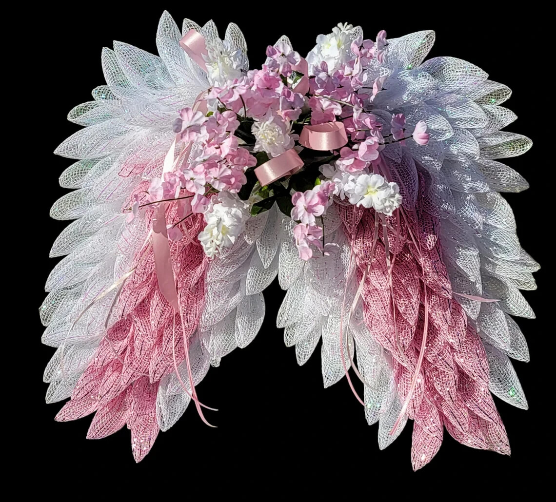 wreaths for front door, angel wings, choose your color, funeral wreath, wreath