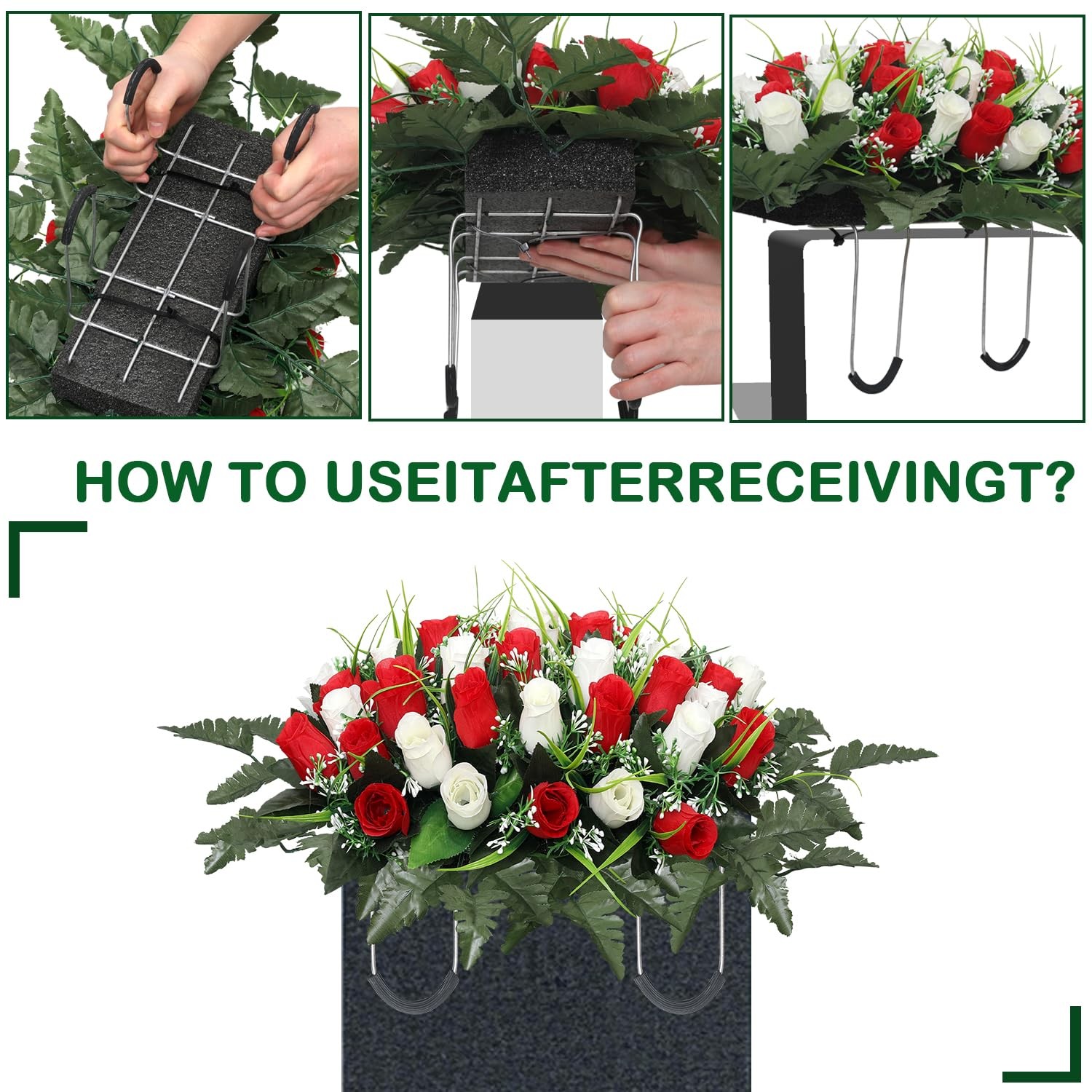 Artificial Cemetery Flower Headstone Flower Saddle Grave Rose Flowers for Cem…