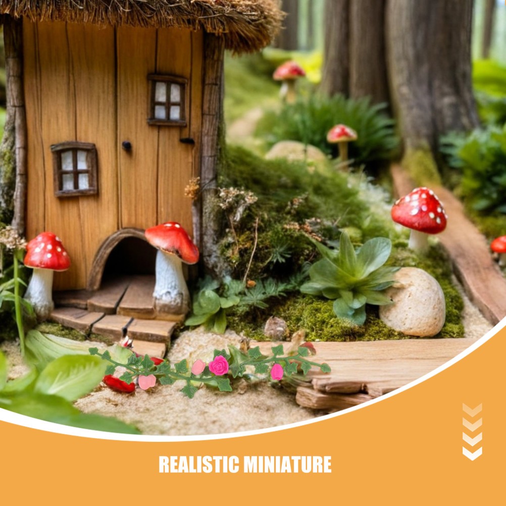 10Pcs Reusable Dollhouse Green Rose Vines with Realistic Mini Climbing Flowers