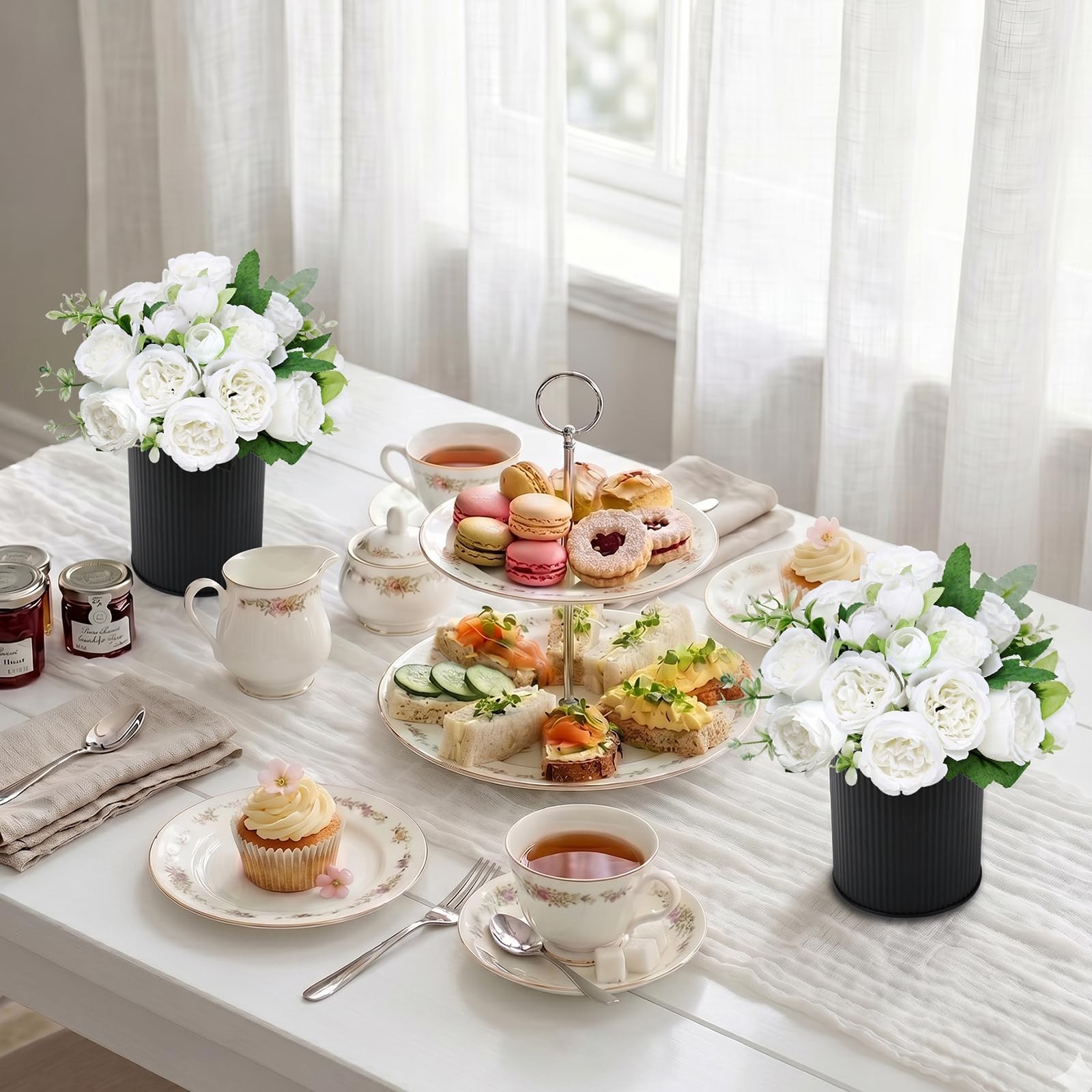 Pre-Made Flower Table Centerpieces, Set of 6 Artificial Silk Peonies with Bla…