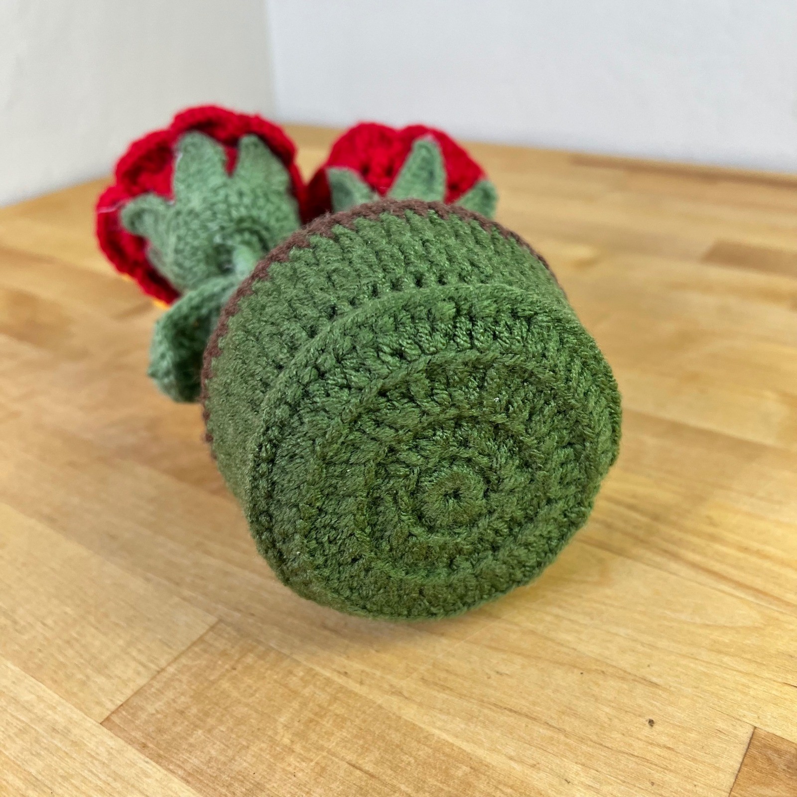 Handmade Crochet Sunflower and Red Roses Potted Plant Decor Floral Cottagecore
