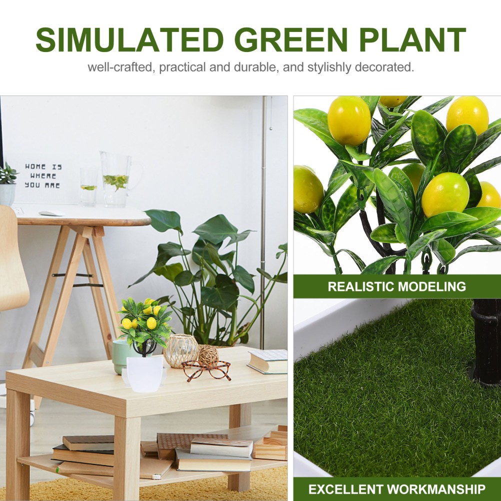 2Pcs Faux Lemon Tree Artificial Plant Yellow for Home Decor and Office Display