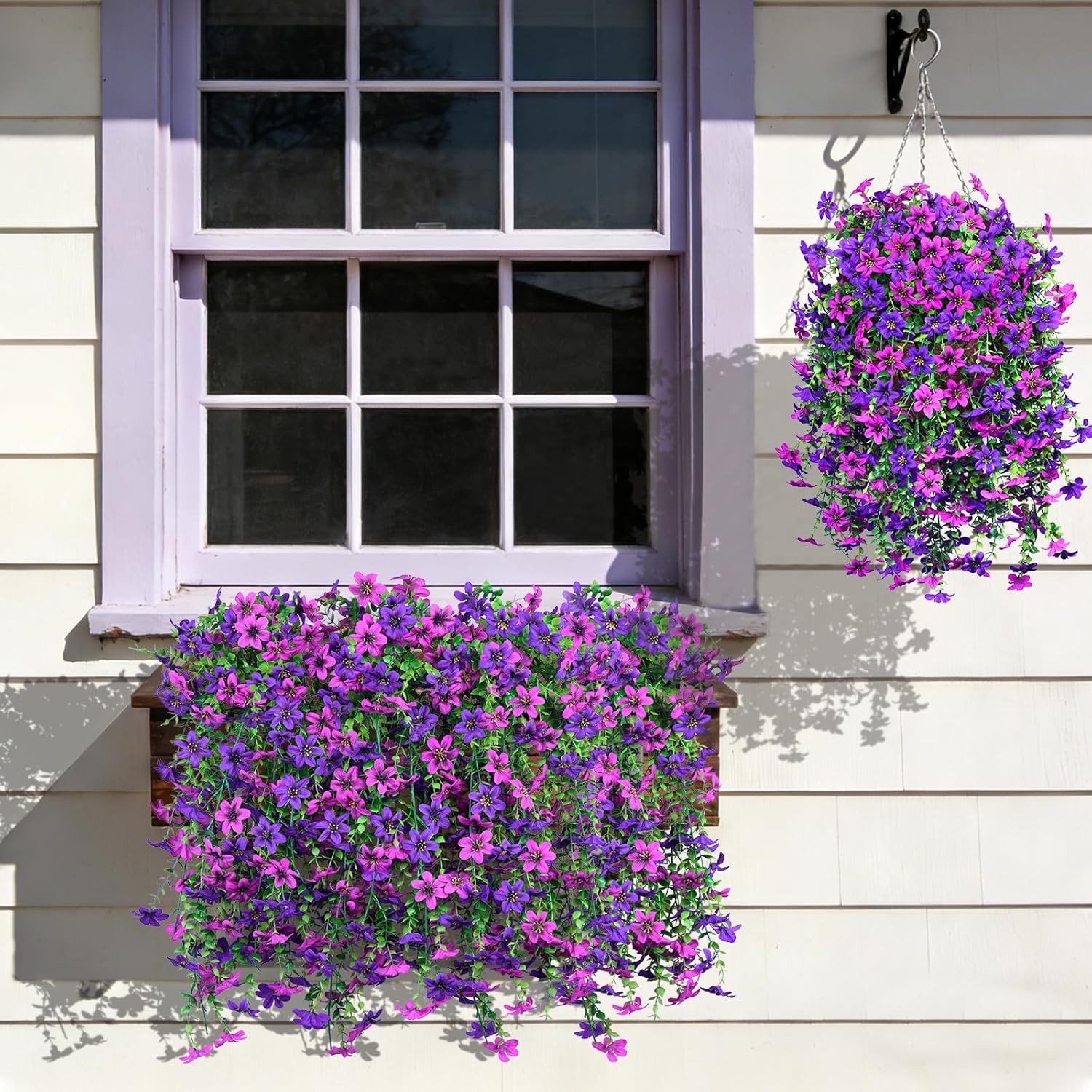 6× Artificial Hanging Flowers for Outdoors Faux Plants Porch Decor UV Resistant
