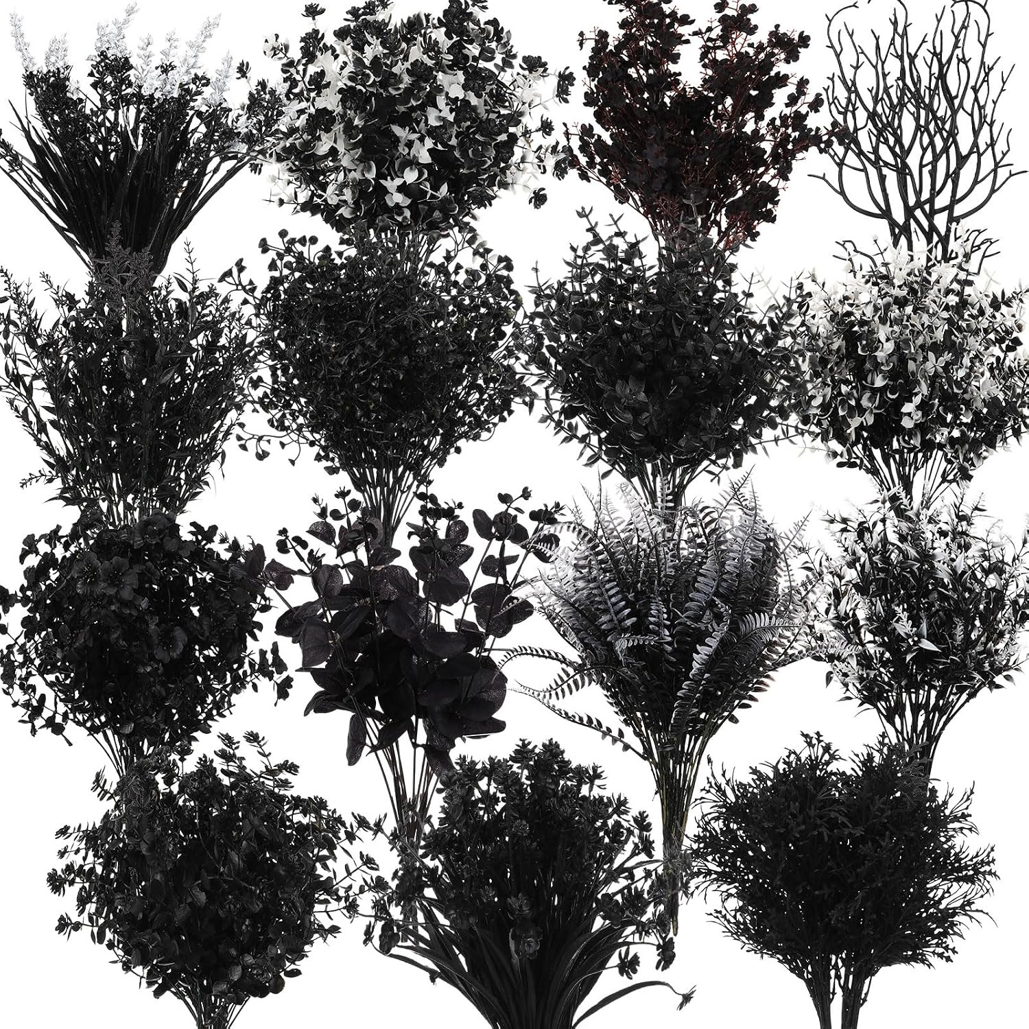 60 Bundles Black Outdoor Artificial Fall Flowers for Halloween Decor