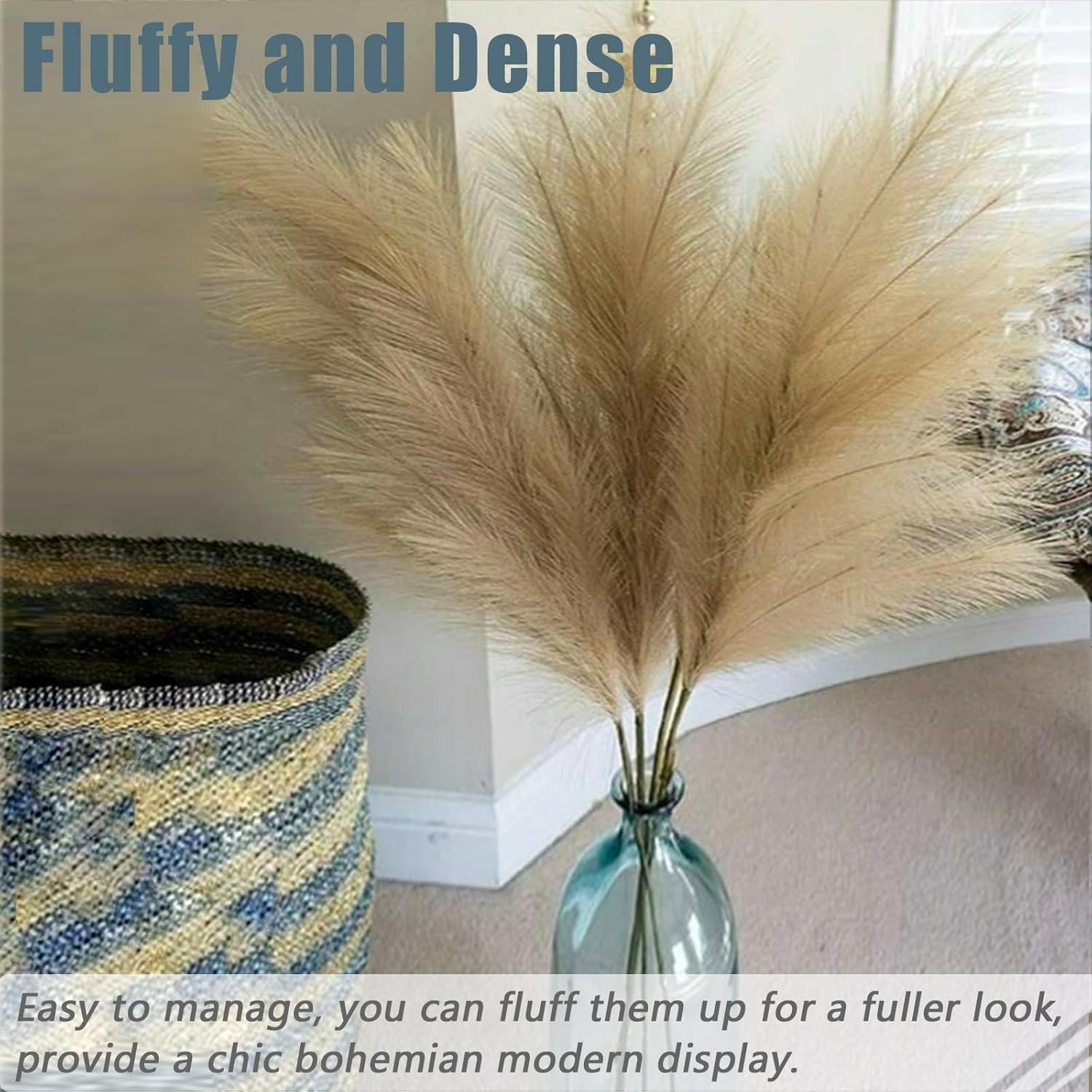 38″ 10 Stems Faux Pampas Grass Decor – Tall Pampas Grass for Floor Vase Fluff…