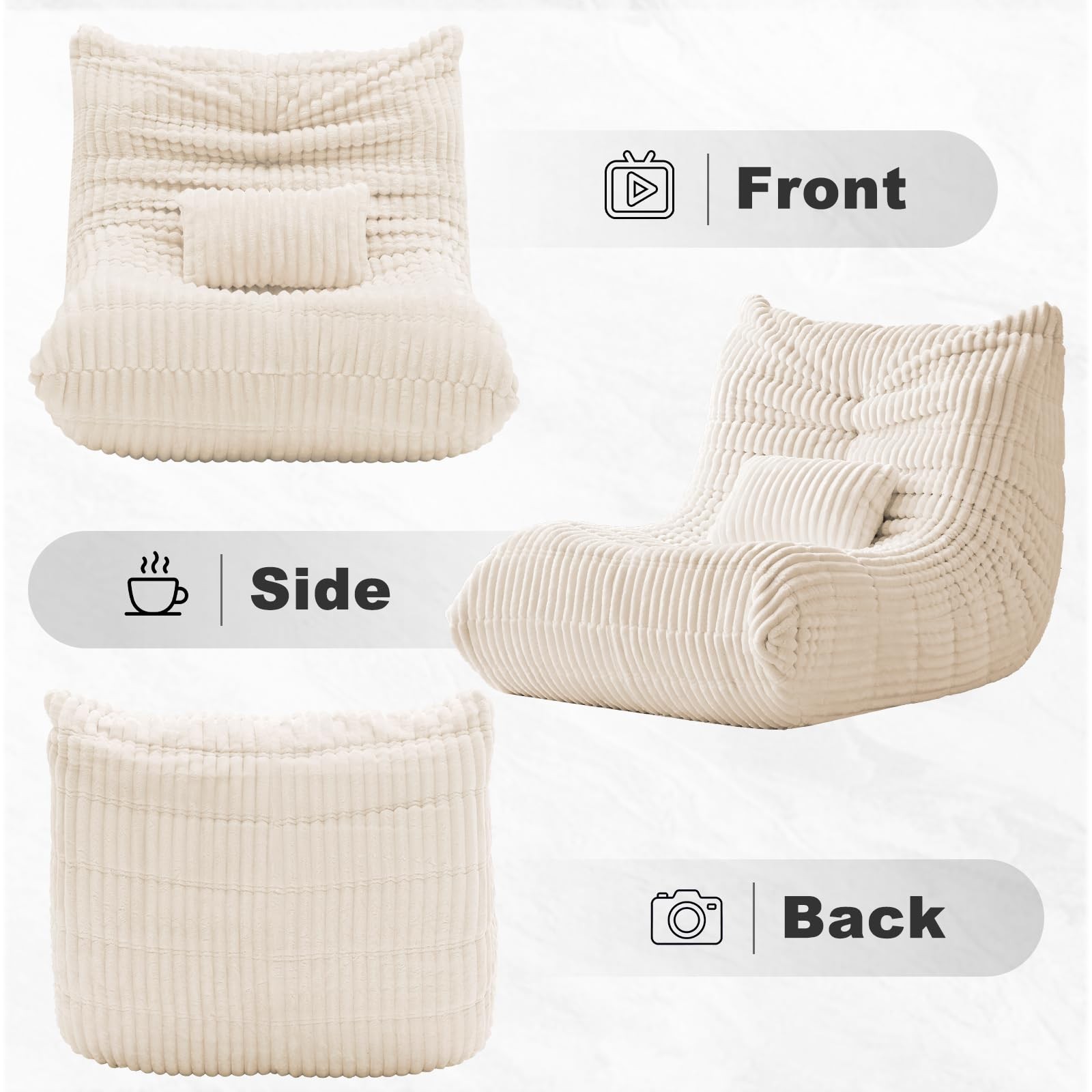 Bean Bag Chair with Lumbar Pillow, Gaint Bean Bag Chairs for Adults, Oversized