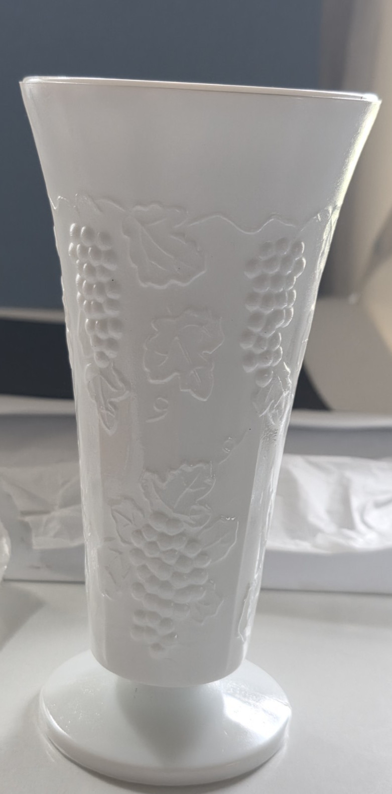 Vintage Milk Glass Lot of 3 Grape Pattern Vases & Compote Set White